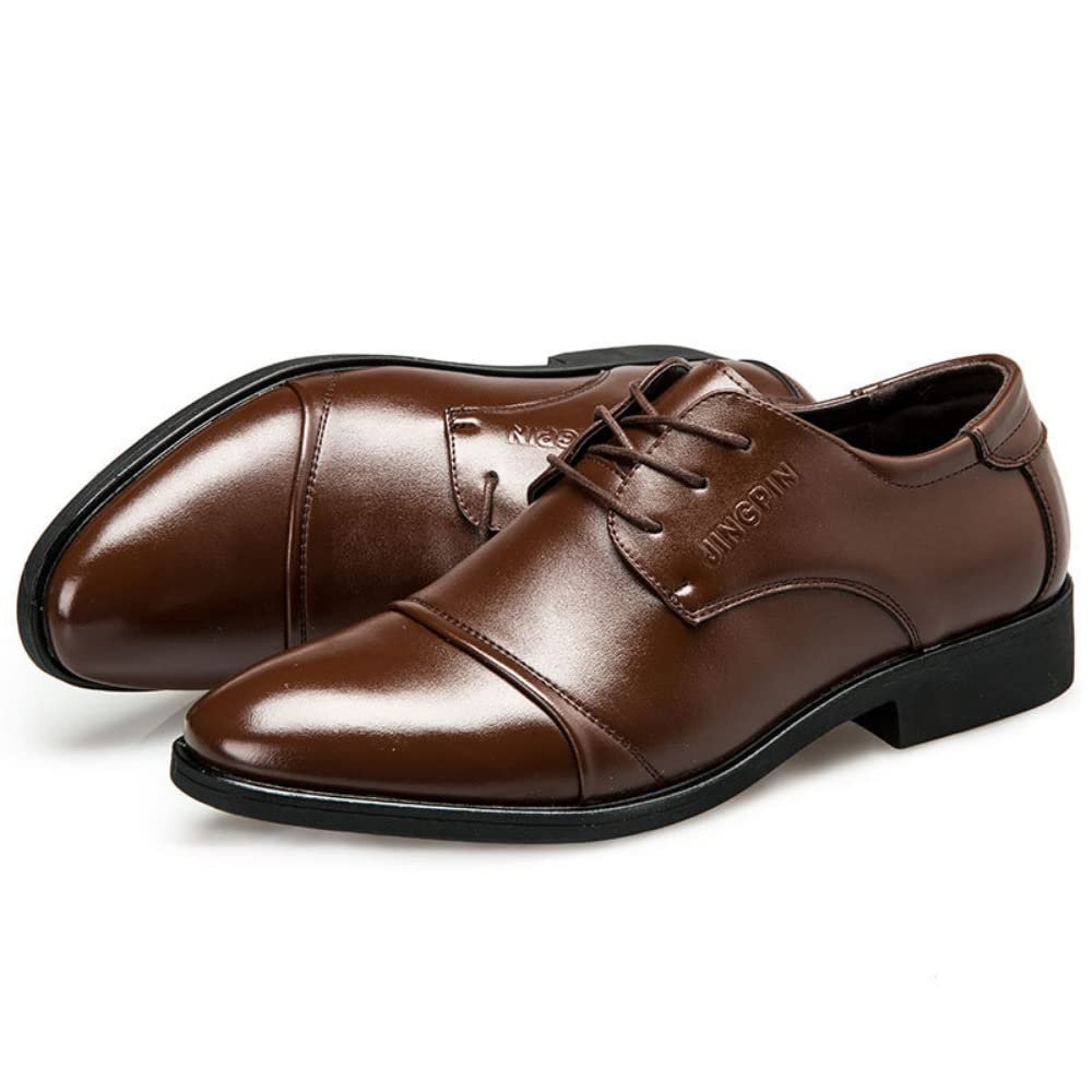 Men's Formal Oxford Comfortable Dress Shoes - Business Wingtip Lace Up Leather Shoes with Classic and Modern Designs (Tilden Cap Brown,6.5)
