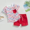 BeQeuewll 4th of July Baby Boys Outfit American Flag USA Letter Print Shirt and Shorts Set Summer Toddler Infant Boy Clothes (#11 Full USA Letter-Red, 0-6 Months) view 2