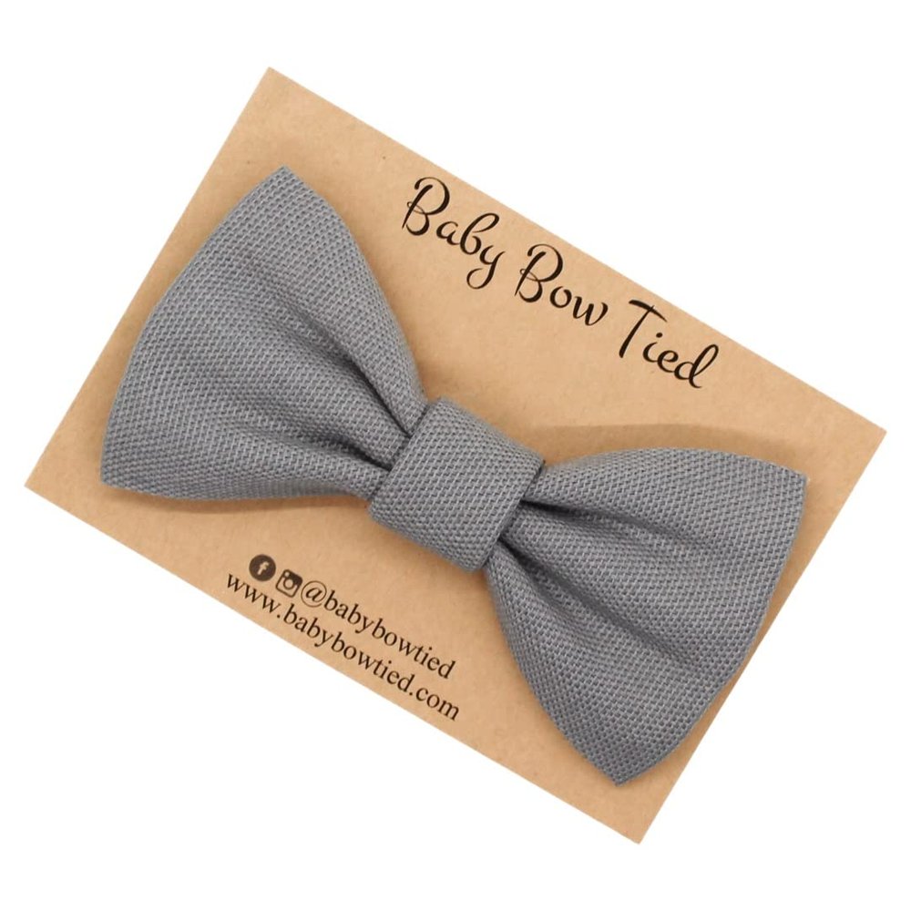 Handmade Pre-Tied Clip on Bow Tie for Baby to Young Boy (Medium, Grey)