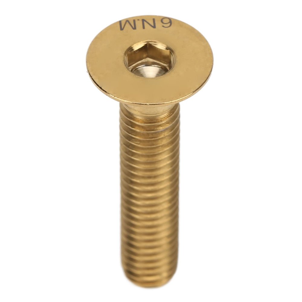 Bike Stem Bolt Screw, M6 x 30mm Flat Head Headset Cap Bolt Bike Headset Stem Top Cap Titanium Alloy Bike Fixing Disc Caliper Gold