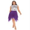 JEEYJOO Liturgical Worship Praise Dance Dress Tunic for Women Sleeveless Silver Metallic Lyrical Dance Costume Purple Large view 3