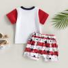 4th of July Baby Boys Outfit American Flag USA Letter Print Shirt and Shorts Set Summer Toddler Infant Boy Clothes (#12 USA-White Red Blue, 6-12 Months) view 3