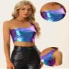 Allegra K Metallic Crop Top for Women's One Shoulder Halloween Day Party Clubwear Shiny Holographic Tank Tops X-Small Blue Purple view 4