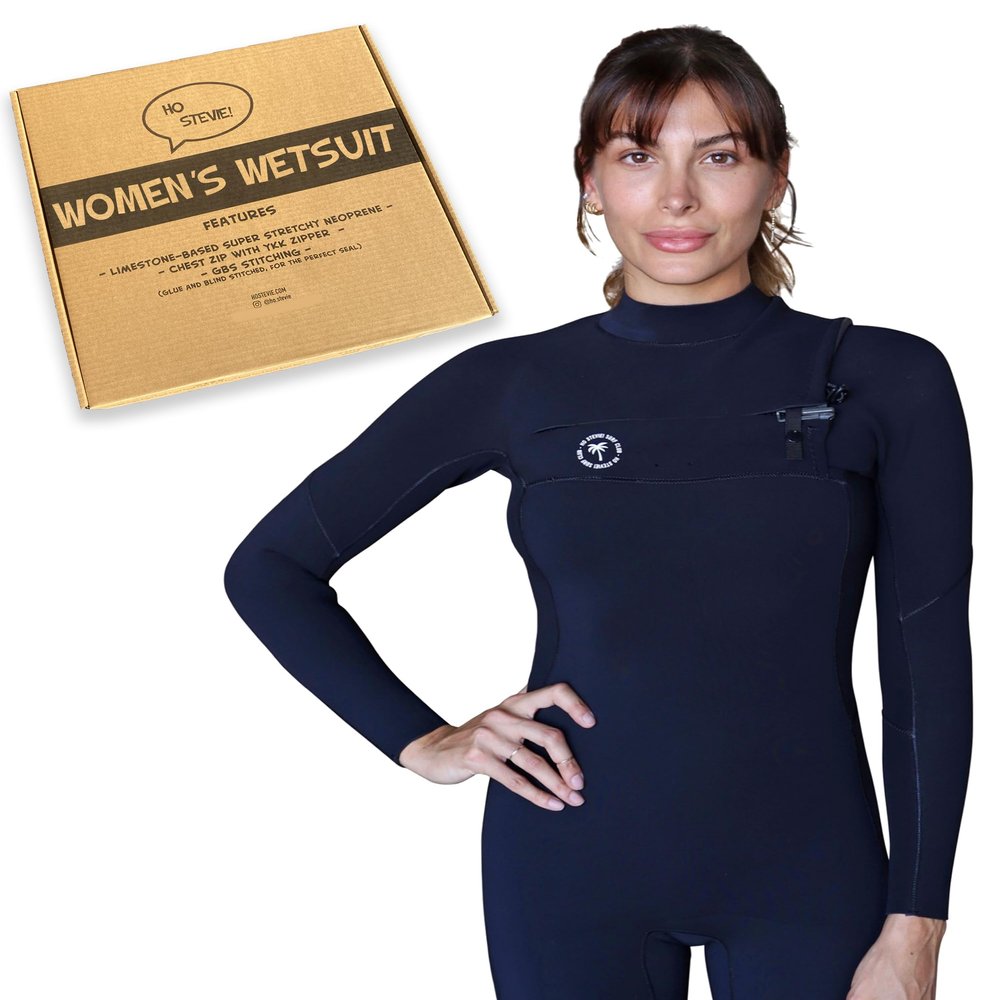 Ho Stevie! Womens Surfing Wetsuit  Chest Zip Fullsuit  Warm Superstretch 3/2mm or 4/3mm Neoprene w/GBS Seams (Black 3/2mm, 10)