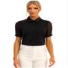 Allegra K Button Down Shirt for Women's Sheer Short Sleeve Point Collar Work Tops Small Black view 1