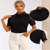 Allegra K Button Down Shirt for Women's Sheer Short Sleeve Point Collar Work Tops Small Black view 2