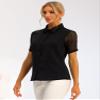 Allegra K Button Down Shirt for Women's Sheer Short Sleeve Point Collar Work Tops X-Small Black view 4