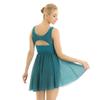 LiiYii Women's Asymmetric Chiffon Lyrical Dance Leotard Dress Contemporary Dance Costumes Dress Green Large view 4