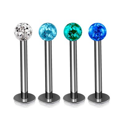 4Pcs Titanium G23 16g 3/8 10mm Labret Studs Piercing Jewelry 3mm Clear Aquamarine Blue Zircon Sapphire Ferido Ball M14395