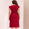 Allegra K Business Dress for Women's Work Elegant 2026 Cap Sleeve Belted Office Sheath Dresses Large Red view 2