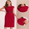 Allegra K Business Dress for Women's Work Elegant 2026 Cap Sleeve Belted Office Sheath Dresses Large Red view 4