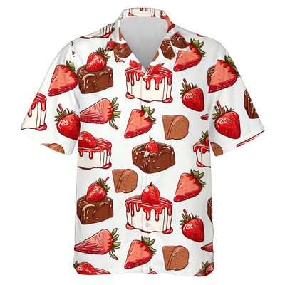 228CLOSET Strawberry Hawaiian Shirts for Men - Chocolate Cake Casual Button Down Short Sleeve Unisex Hawaiian Shirts Set 07 Size 5XL