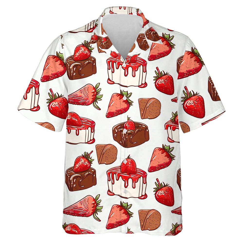 228CLOSET Strawberry Hawaiian Shirts for Men - Chocolate Cake Casual Button Down Short Sleeve Unisex Hawaiian Shirts Set 07 Size 5XL