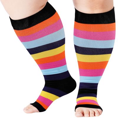 Abodhu Plus Size Compression Socks Open Toe Compression for Women& Men 15-20mmHg Wide Calf Knee High Toeless Compression Sock