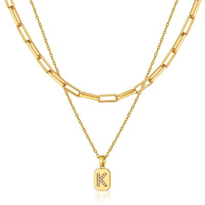 KeyStyle Initial Alphabet Necklaces Letter Layering Paperclip ChainsChoker for Jewelry, Initial K Choker for Women