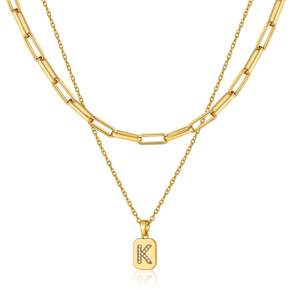 KeyStyle Initial Alphabet Necklaces Letter Layering Paperclip ChainsChoker for Jewelry, Initial K Choker for Women