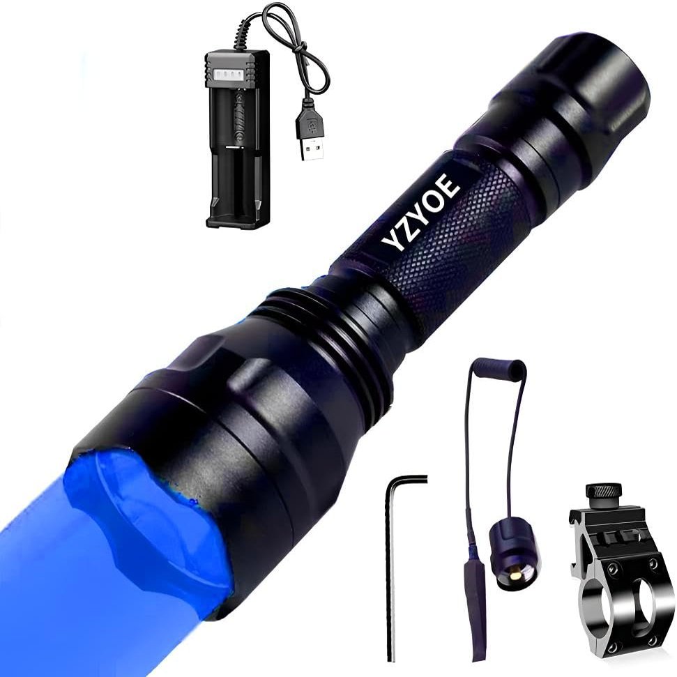 YZYOE Rechargeable Blue Light Tactical Flashlight1000 Yards Blue Night Vision LED Light kit, Universal Picatinny Rail Mount with Pressure Switch for Long Distance Night Observation.