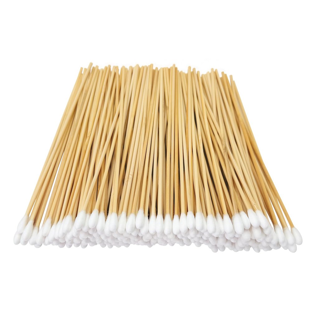 200PCS Cotton Swab Applicators - 6 Inch Long Cotton Swabs for Gun Cleaning, Medical Use, Makeup & Ear Scrubbing- Sterile Tips with Strong Bamboo Handle - Ideal for Ceramics & Jewelry Cleaning (Round)