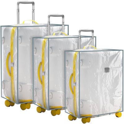 Sadnyy 3 Pieces Clear Luggage Cover PVC Suitcase Luggage Protector Waterproof Cover(Gray Border,Left Opening Style)