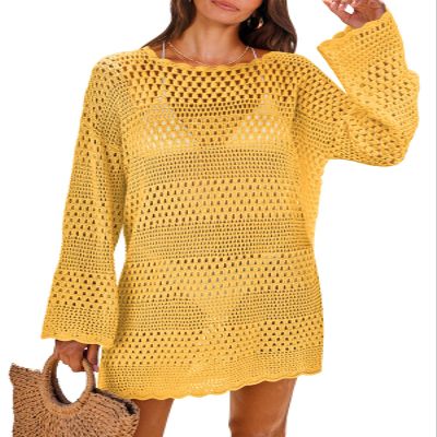 ANRABESS Women Swimsuit Crochet Swim Cover Up 2026 Summer Bathing Suit Swimwear Mesh Knit Beach Dress Vacation Outfits Yellow Small