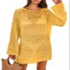 ANRABESS Women Swimsuit Crochet Swim Cover Up 2026 Summer Bathing Suit Swimwear Mesh Knit Beach Dress Vacation Outfits Yellow Small view 1