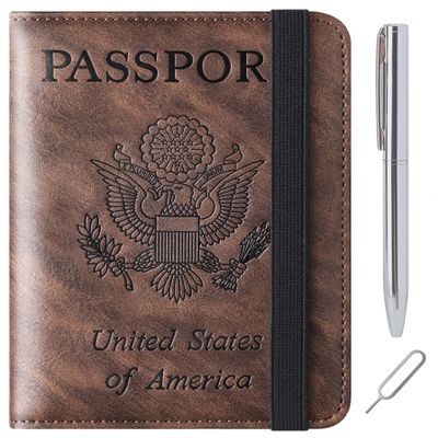 Passport Holder Cover Wallet Travel Essentials Leather Rfid Blocking Case Vacation Luggage Must Haves Travel Accessories for Men Women (116#Coffee)