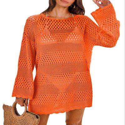 ANRABESS Women Swimsuit Crochet Swim Cover Up 2026 Summer Bathing Suit Swimwear Mesh Knit Beach Dress Vacation Outfits Orange X-Large