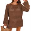 ANRABESS Women Swimsuit Crochet Swim Cover Up 2026 Summer Bathing Suit Swimwear Mesh Knit Beach Dress Vacation Outfits Brown Medium view 1