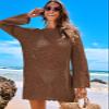 ANRABESS Women Swimsuit Crochet Swim Cover Up 2026 Summer Bathing Suit Swimwear Mesh Knit Beach Dress Vacation Outfits Brown Medium view 2
