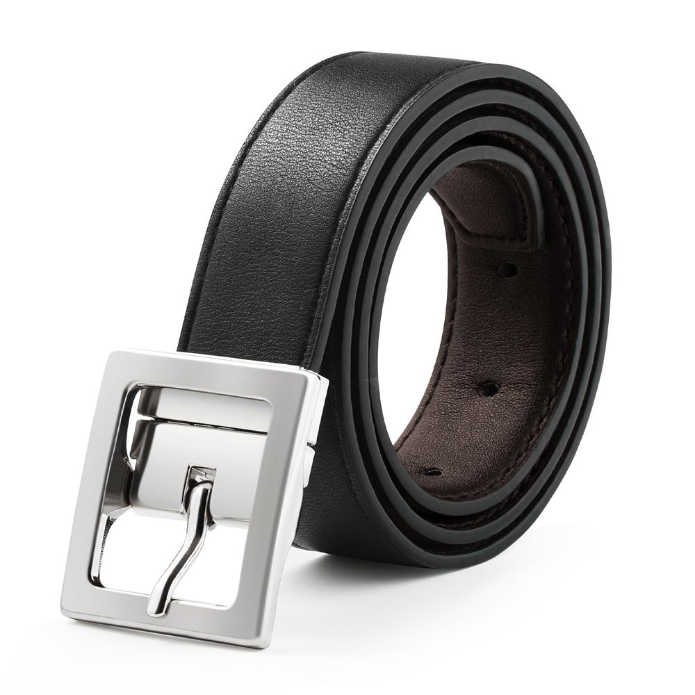 AWAYTR Reversible Kids Belts for Boys - Brown and Black Leather Belt for School Uniform Casual Jeans (80cm,Silver)
