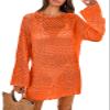 ANRABESS Women Swimsuit Crochet Swim Cover Up 2026 Summer Bathing Suit Swimwear Mesh Knit Beach Dress Vacation Outfits Orange Small view 1