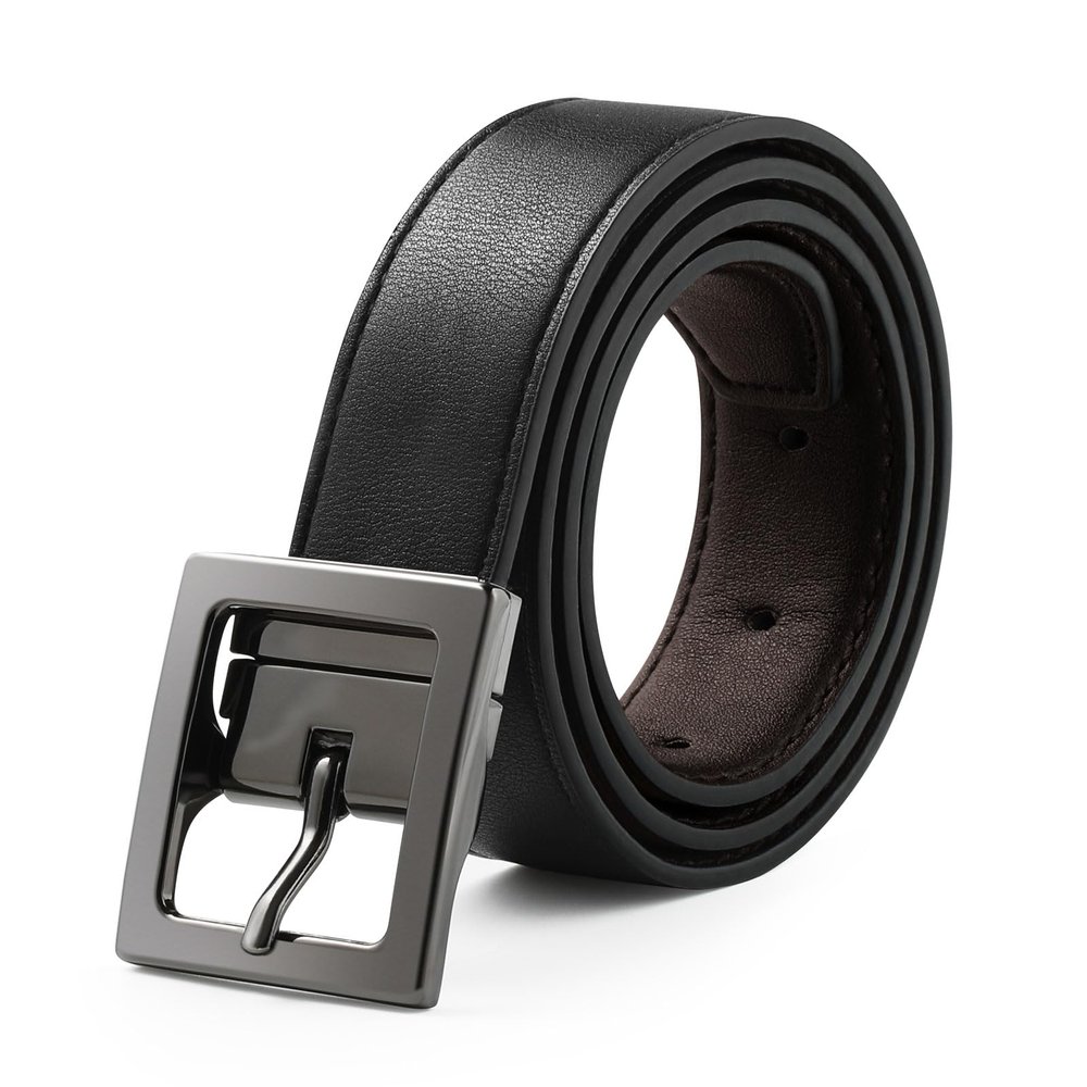 AWAYTR Reversible Kids Belts for Boys - Brown and Black Leather Belt for School Uniform Casual Jeans (70cm,Gunmetal)