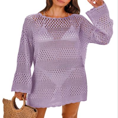 ANRABESS Women Swimsuit Crochet Swim Cover Up 2026 Summer Bathing Suit Swimwear Mesh Knit Beach Dress Vacation Outfits Light Purple Large