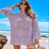ANRABESS Women Swimsuit Crochet Swim Cover Up 2026 Summer Bathing Suit Swimwear Mesh Knit Beach Dress Vacation Outfits Light Purple Large view 2