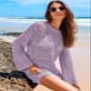 ANRABESS Women Swimsuit Crochet Swim Cover Up 2026 Summer Bathing Suit Swimwear Mesh Knit Beach Dress Vacation Outfits Light Purple Large view 4