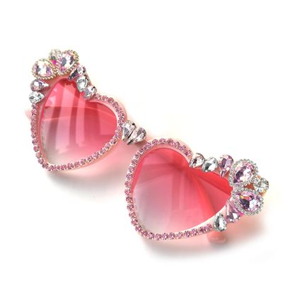bullabulling Vintage Heart shaped Rhinestone Sunglasses Women Bling Diamond Party Sun Glasses Crystal Shades Gradient lenses (pink)