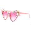 bullabulling Vintage Heart shaped Rhinestone Sunglasses Women Bling Diamond Party Sun Glasses Crystal Shades Gradient lenses (pink) view 4