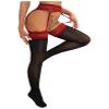 Daenrui Woman's Oil Glossy Pantyhose Tights Hollow Out Thigh High Suspender Stocking Footed Legging Burgundy&Black Lace One Size view 2