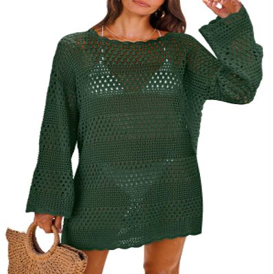 ANRABESS Women Swimsuit Crochet Swim Cover Up 2026 Summer Bathing Suit Swimwear Mesh Knit Beach Dress Vacation Outfits Deep Green Small