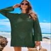 ANRABESS Women Swimsuit Crochet Swim Cover Up 2026 Summer Bathing Suit Swimwear Mesh Knit Beach Dress Vacation Outfits Deep Green Small view 2
