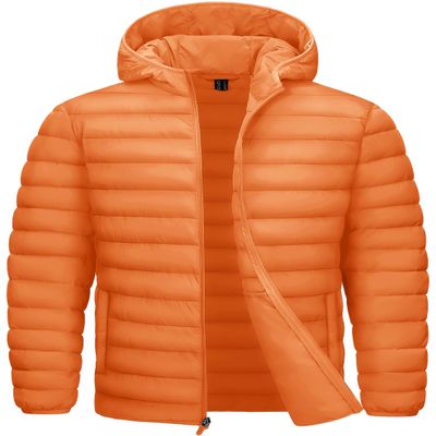 TACVASEN Orange Puffer Jacket Men Hooded Lightweight Winter Down Jackets Windbreaker Warm Quilted Puffy Coat with Zipper Pockets Orange S
