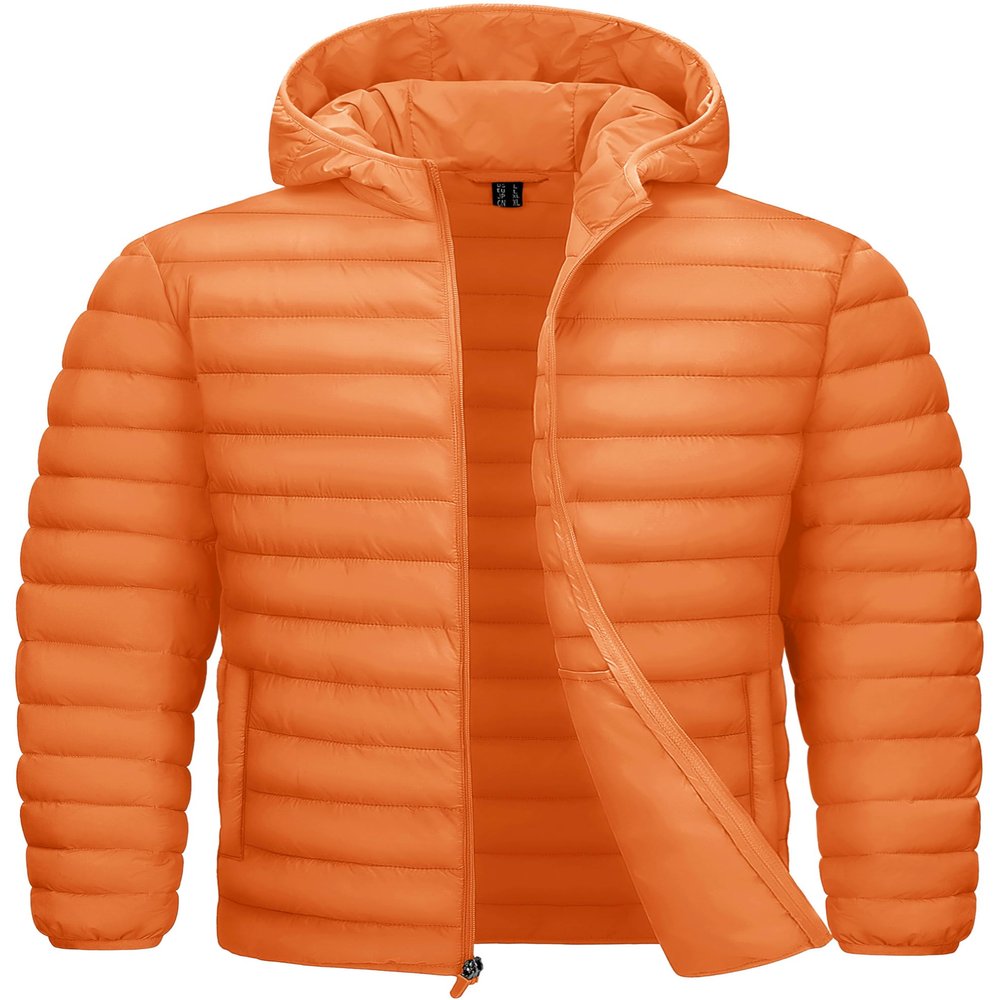 TACVASEN Orange Puffer Jacket Men Hooded Lightweight Winter Down Jackets Windbreaker Warm Quilted Puffy Coat with Zipper Pockets Orange S