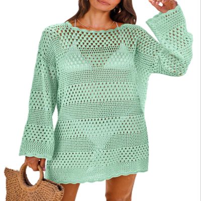 ANRABESS Women Swimsuit Crochet Swim Cover Up 2026 Summer Bathing Suit Swimwear Mesh Knit Beach Dress Vacation Outfits Light Green Large