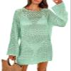 ANRABESS Women Swimsuit Crochet Swim Cover Up 2026 Summer Bathing Suit Swimwear Mesh Knit Beach Dress Vacation Outfits Light Green Large view 1
