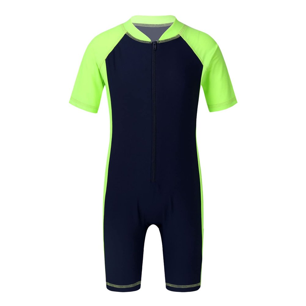 Agoky Boys Girls Swimsuits Rash Guard Suits Swimwear Shorty Wetsuit Kids UPF 50+ UV Sun Protective One-Piece Bathing Suit Navy Blue&Fluorescen 16 Years