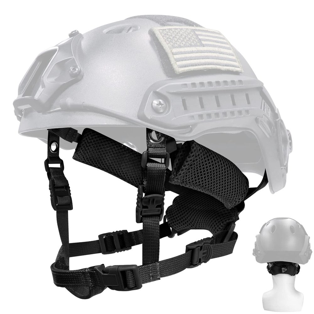 Yzpacc Tactical Helmet Chin Strap Adjustable Dial 4 Points Suspension System with Bolts and Screws for Tactical Fast MICH Bump Wendy Helmet Accessory, Black