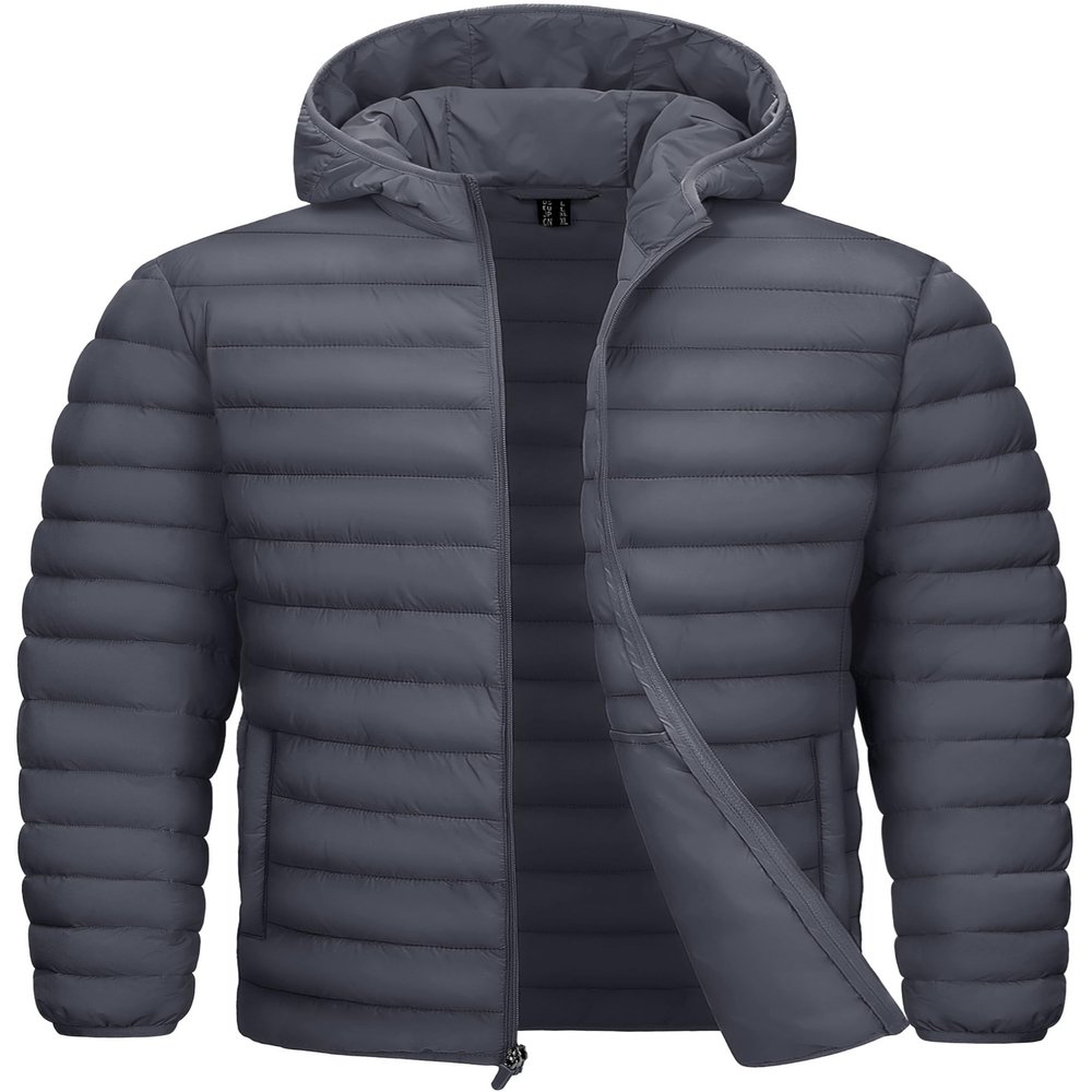 TACVASEN Down Coat Men Lightweight Packable Puffer Jackets Water Resistant Windproof Insulated Winter Coats with Hood Dark Gray M