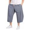 GOKKILRW Mens Cotton Linen Harem Capri Pants Elastic Waist Lightweight Loose 3/4 Shorts Drawstring Casual Beach Yoga Trousers(Grey,4X-Large) view 1