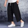 GOKKILRW Mens Cotton Linen Harem Capri Pants Elastic Waist Lightweight Loose 3/4 Shorts Drawstring Casual Beach Yoga Trousers(Black,Medium) view 2