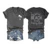 Beach is My Happy Place Shirt The Beach is My Happy Place Tank Top Beach Shirts for Women Summer Holiday Tee Casual Loose T Shirt Vneck Short Sleeve Tee Vacation Gift Charcoal view 1